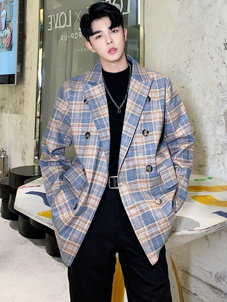 Plaid Long Sleeve Loose Blazer