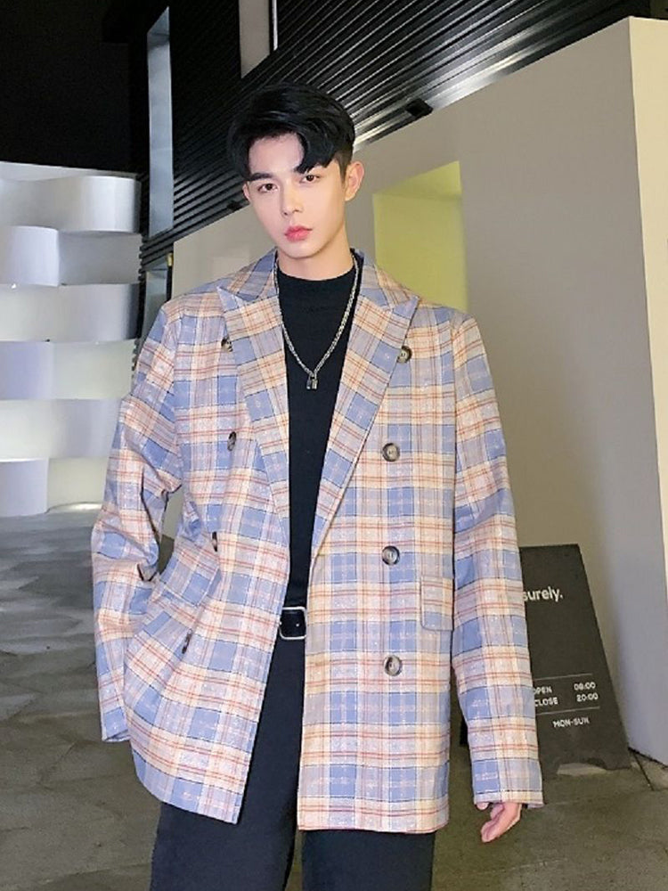 Blazer suelto de manga larga a cuadros