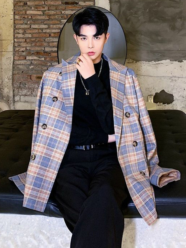 Blazer suelto de manga larga a cuadros