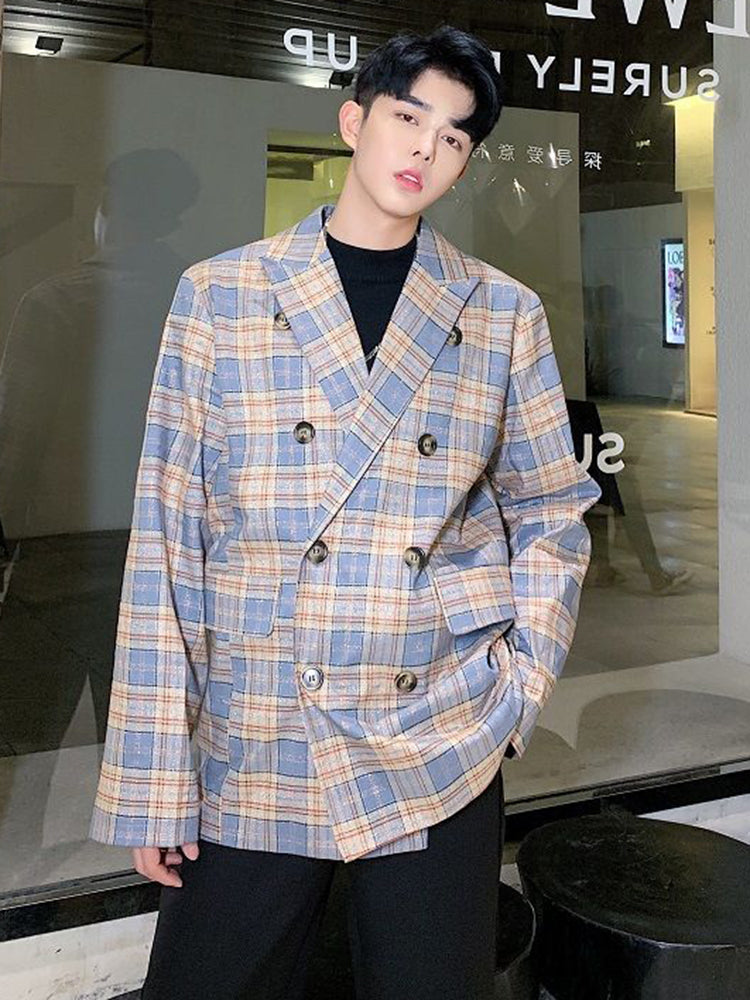 Blazer suelto de manga larga a cuadros