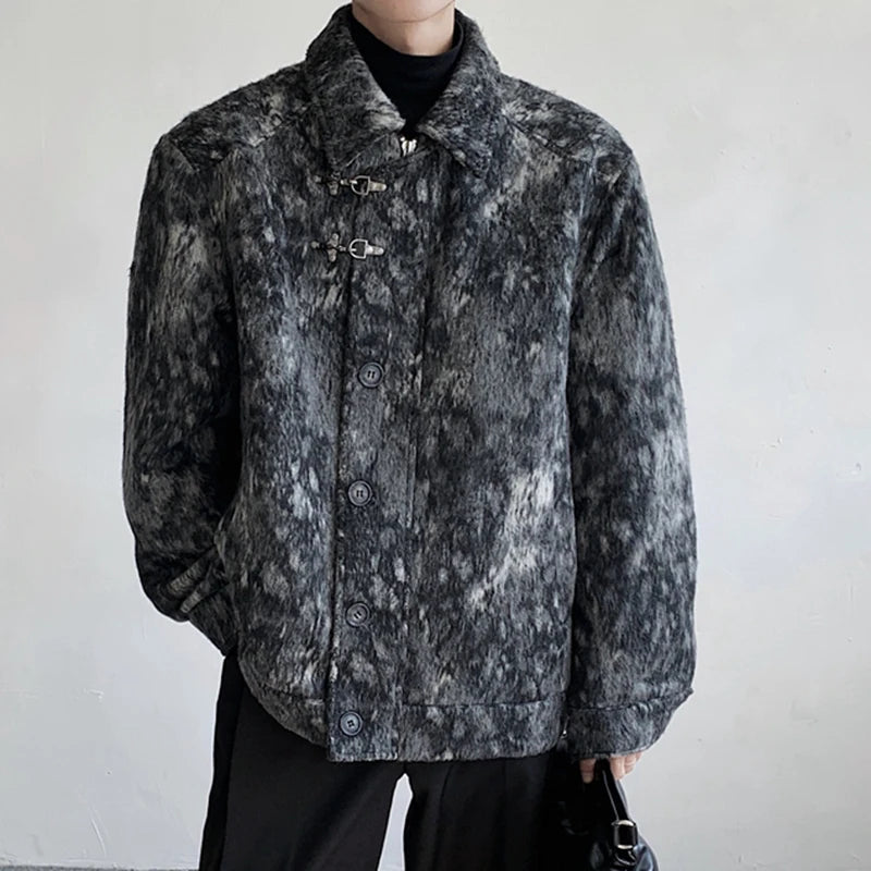 Black Tie Dye Cotton Zipper Jacket