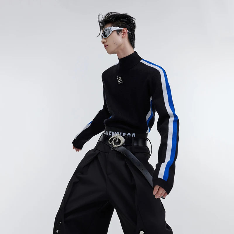 Black Striped Sleeve Polyester Sweater