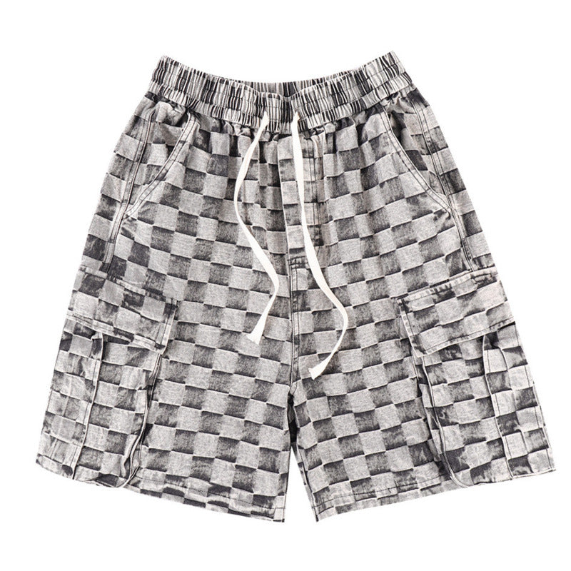 Checkered Hip Hop Polyester Men Short