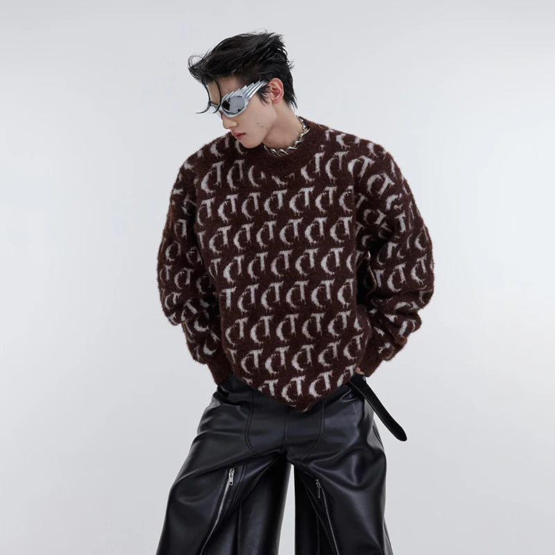 Fashion Printed Loose Knitted Sweater