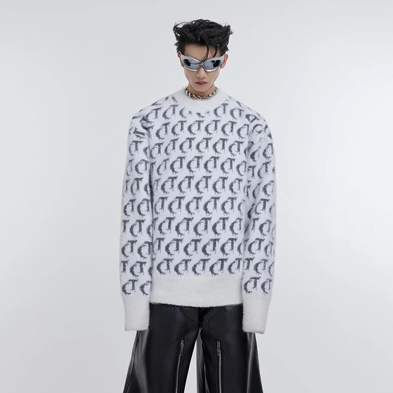 Fashion Printed Loose Knitted Sweater