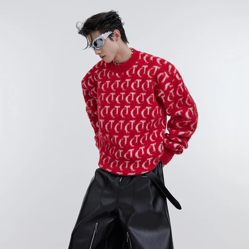 Fashion Printed Loose Knitted Sweater