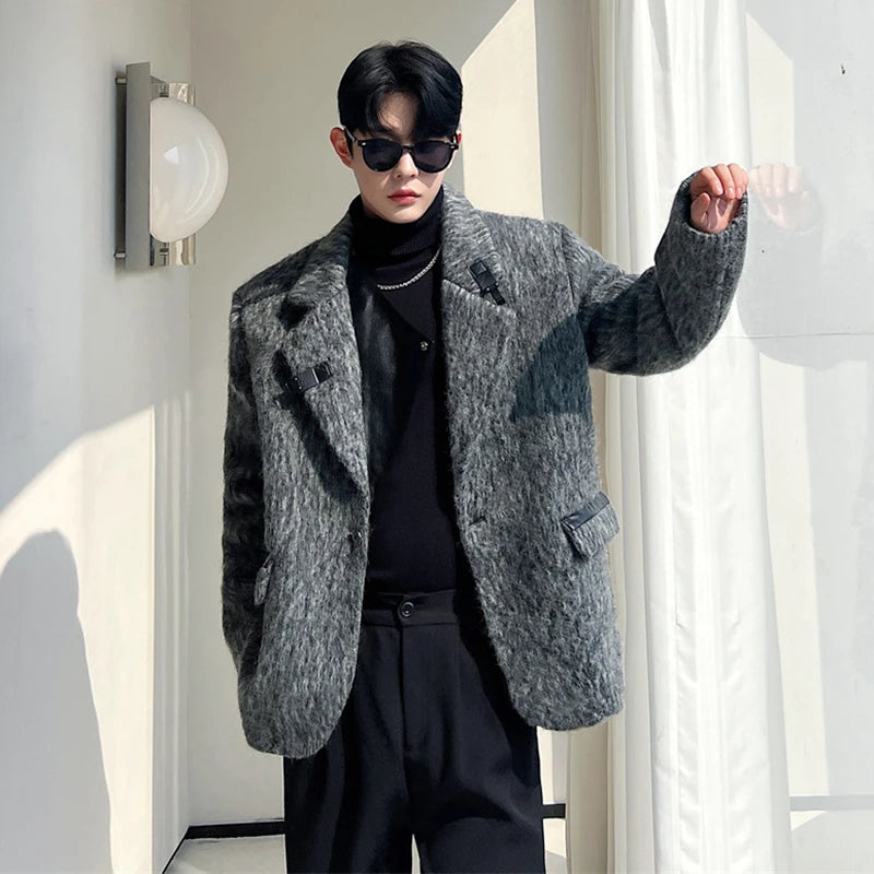 Grey Woolen Loose Blazer