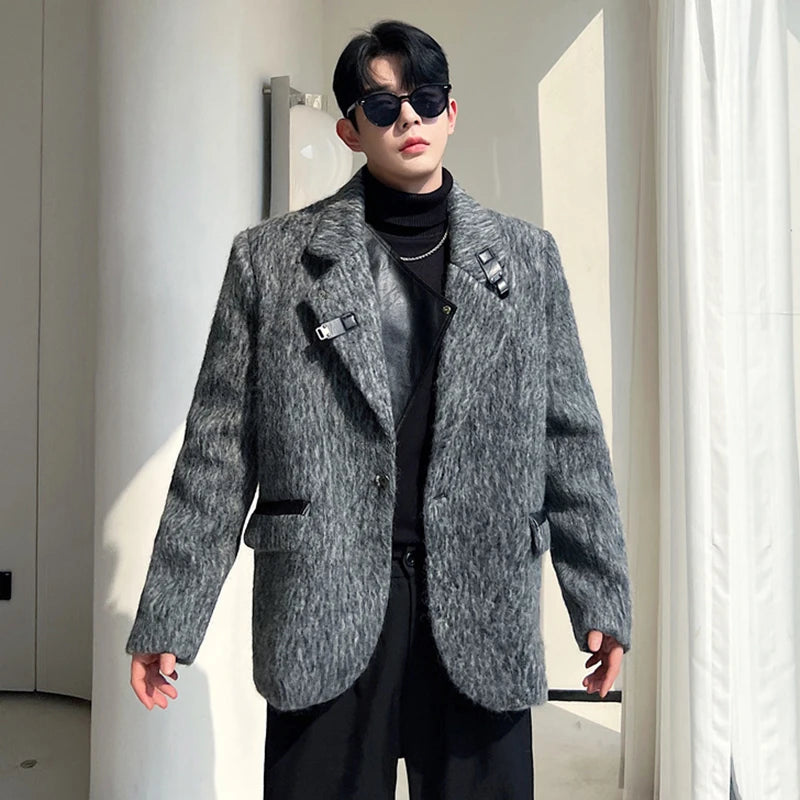 Grey Woolen Loose Blazer