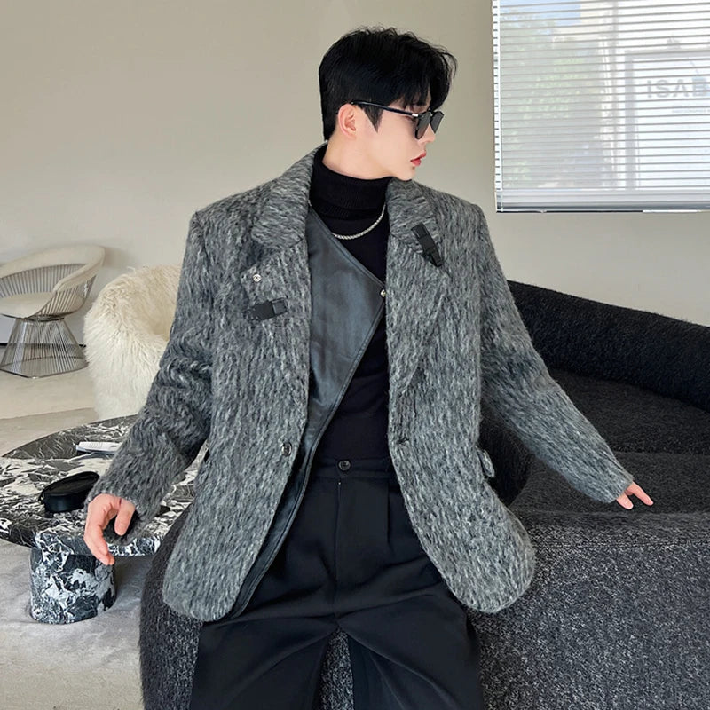 Grey Woolen Loose Blazer