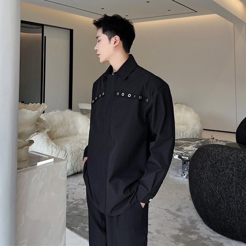 Black Hollow Button Fashion Long Sleeve Shirt
