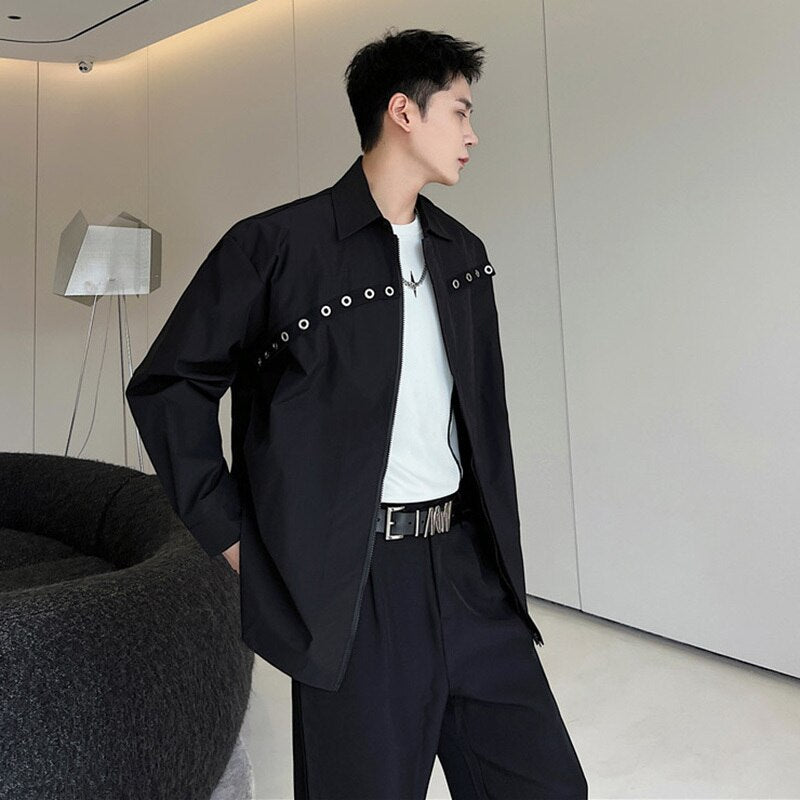 Black Hollow Button Fashion Long Sleeve Shirt