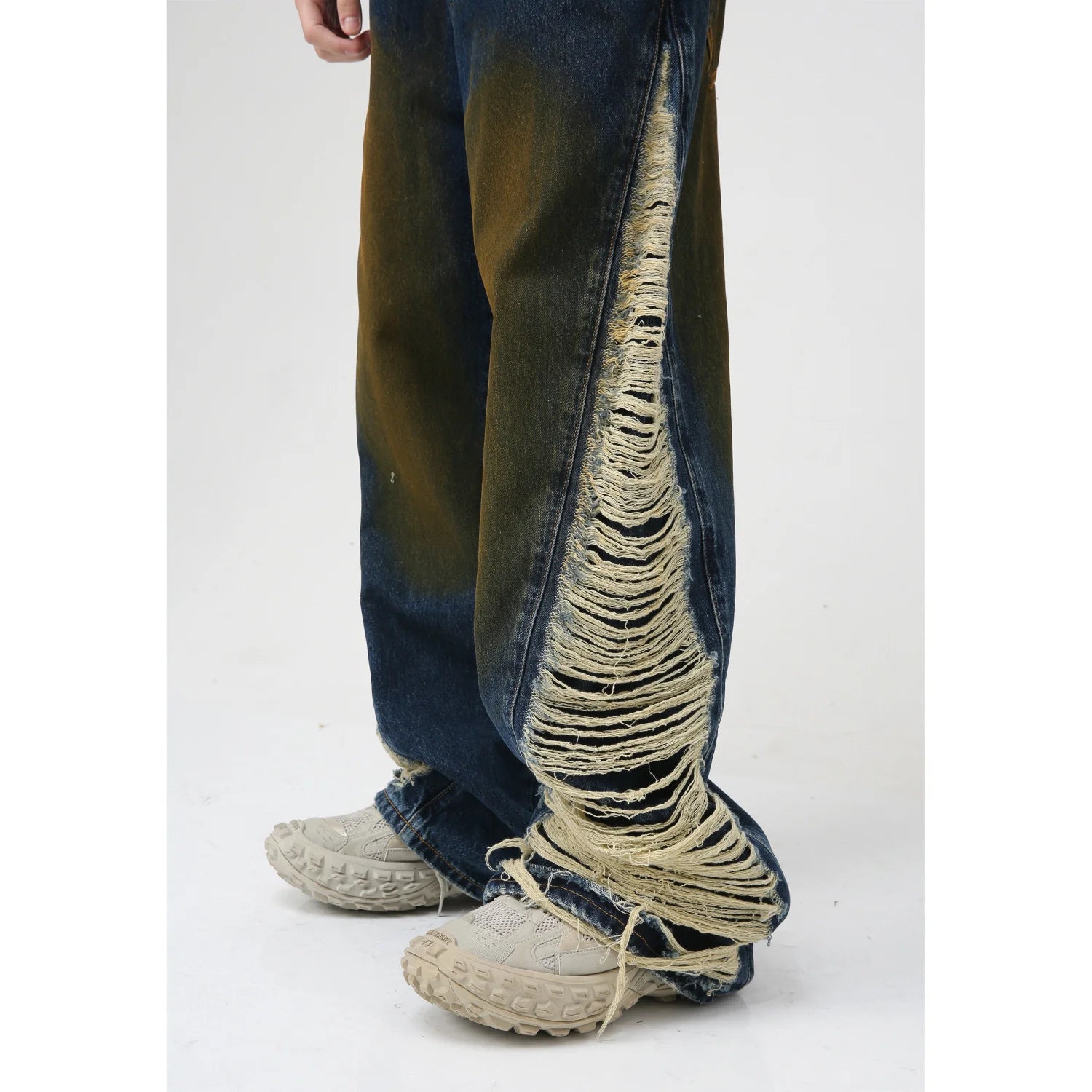 Ripped Sided Mid-Waist Loose Jeans