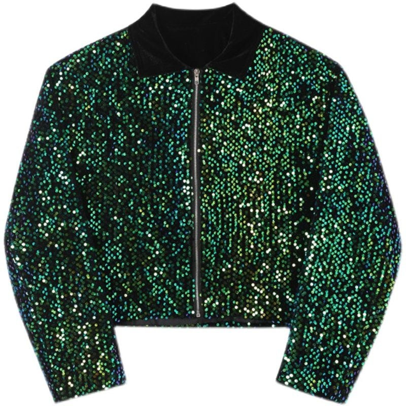 Green Sequined Black Lining Men Jacket