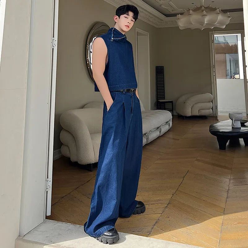 Solid Blue Denim Pants Set