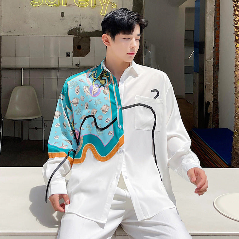 Chemise homme blanche en soie imprimée