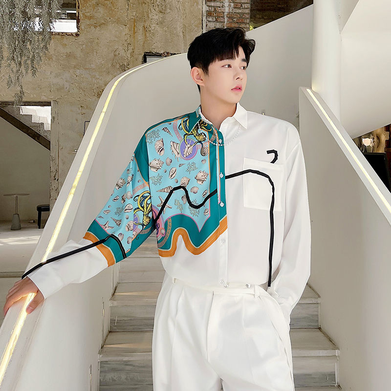 Chemise homme blanche en soie imprimée