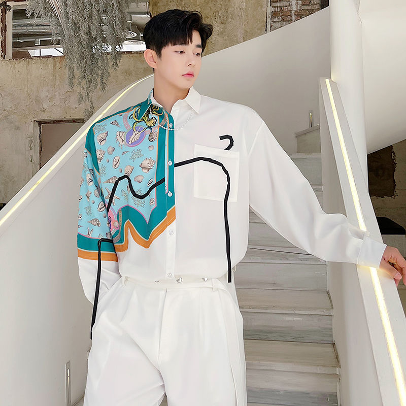 Chemise homme blanche en soie imprimée