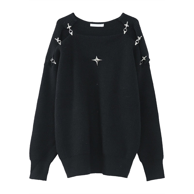 Star Buckle Shoulder Sweater