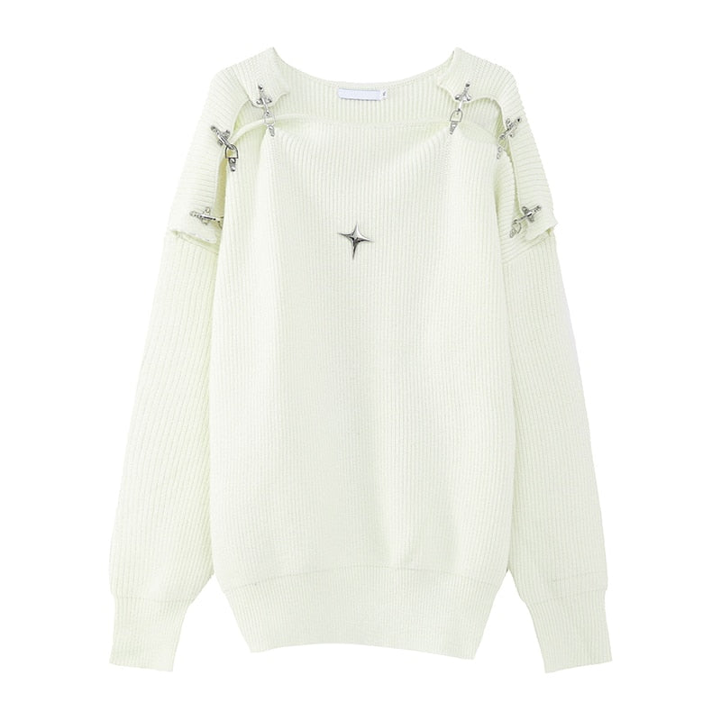 Star Buckle Shoulder Sweater