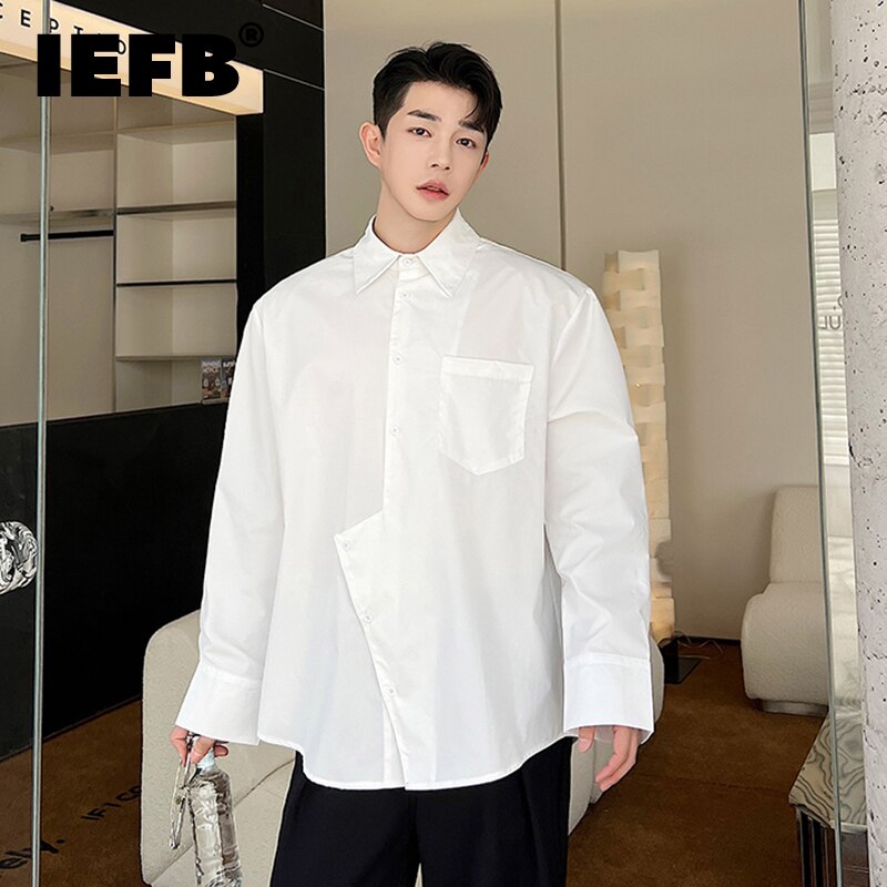 Solid Irregular Pocket Long Sleeve Shirt