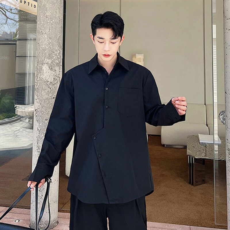 Solid Irregular Pocket Long Sleeve Shirt