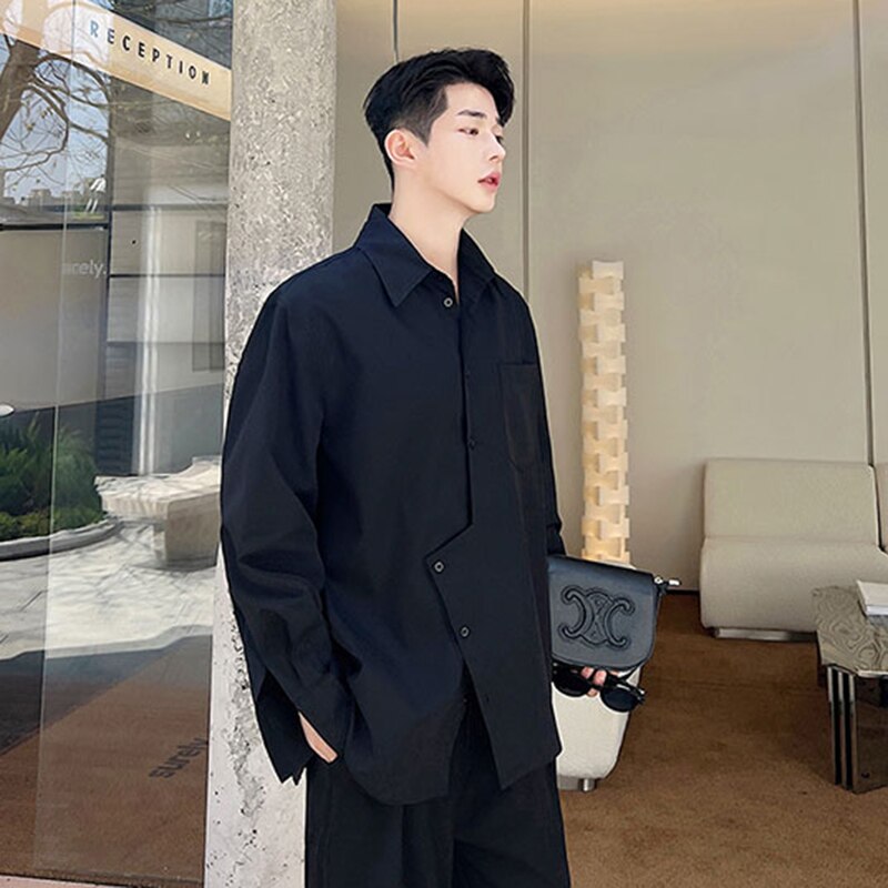 Solid Irregular Pocket Long Sleeve Shirt
