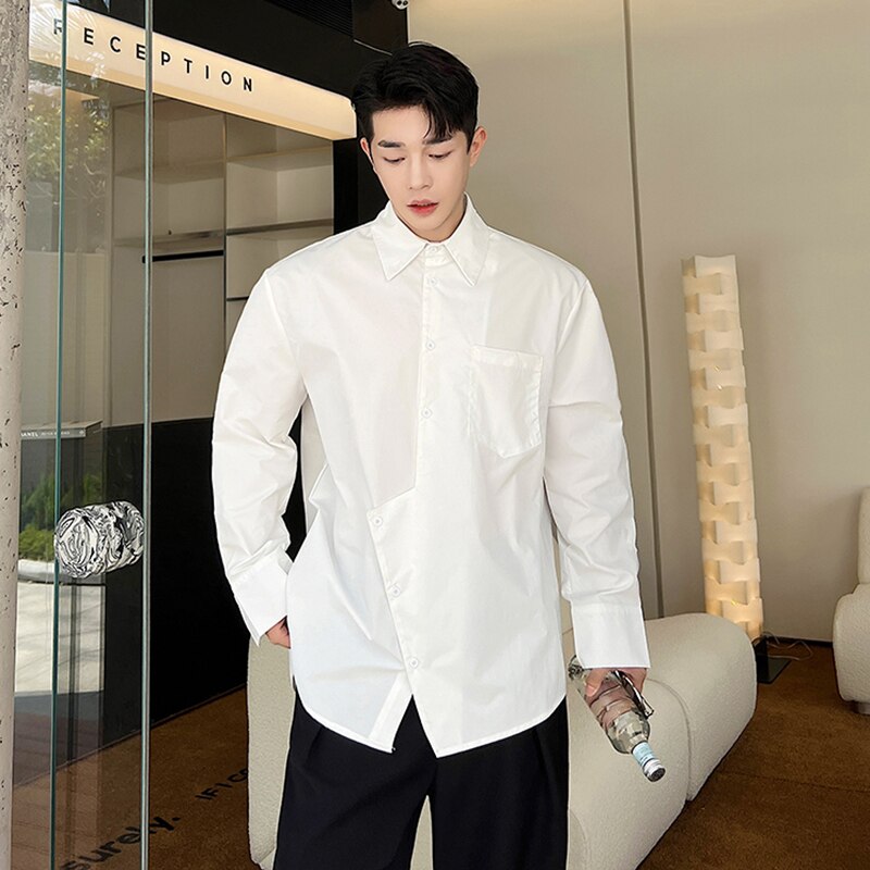 Solid Irregular Pocket Long Sleeve Shirt