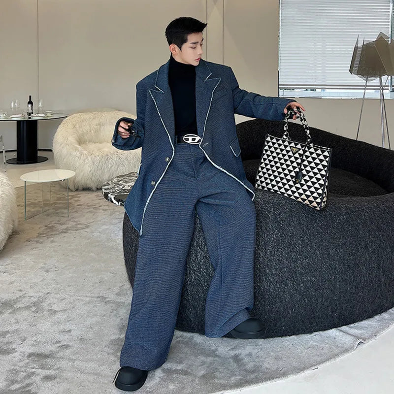 Single Breasted Blazer Denim Pants Set