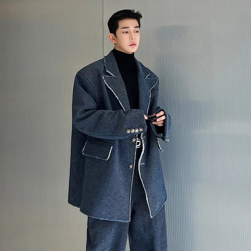 Single Breasted Blazer Denim Pants Set