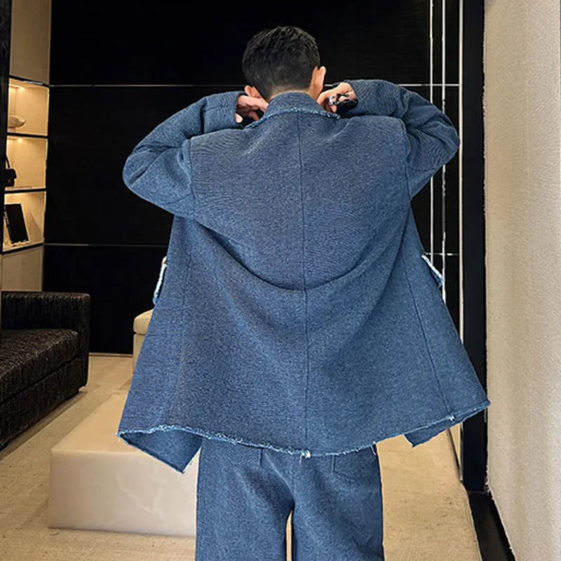 Single Breasted Blazer Denim Pants Set