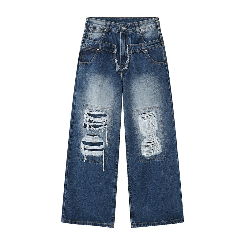 Wide Leg Patch Hole Jeans