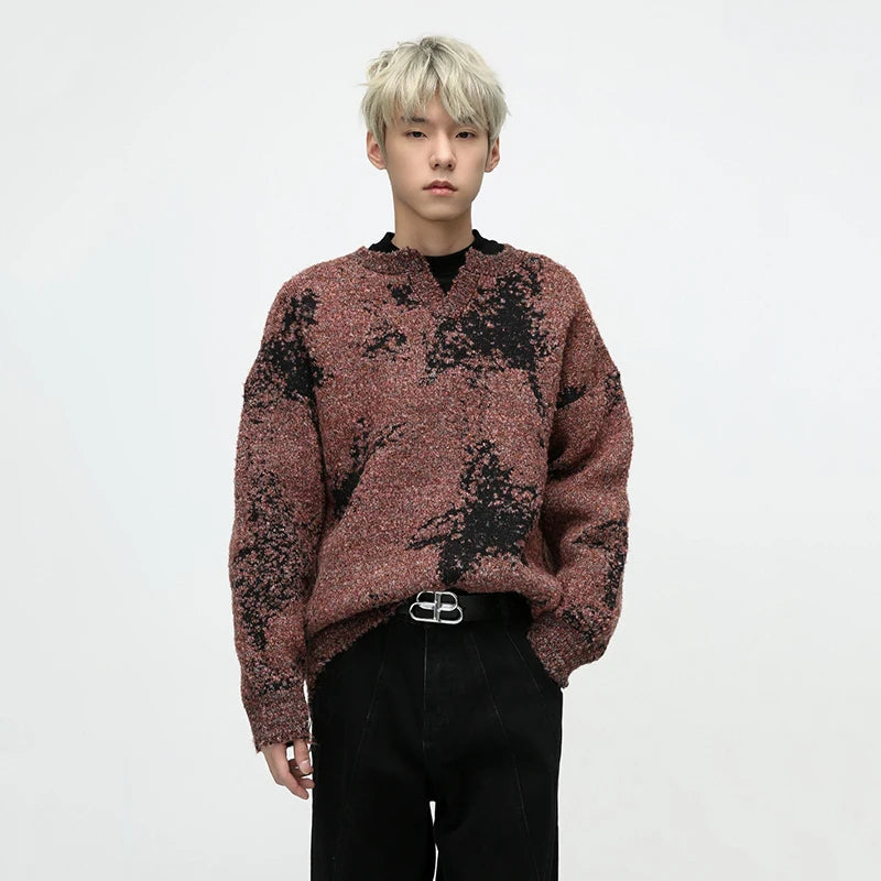 Color Block Woolen Loose Sweater