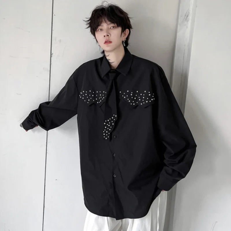 Niche Design Rivet Tie Decoration Loose Shirt