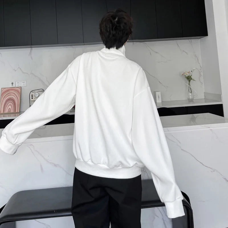 Solid Zippers Patchwork Turtleneck Sweatshirt