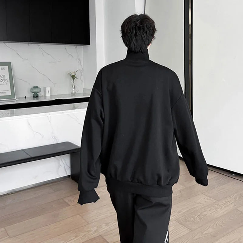 Solid Zippers Patchwork Turtleneck Sweatshirt