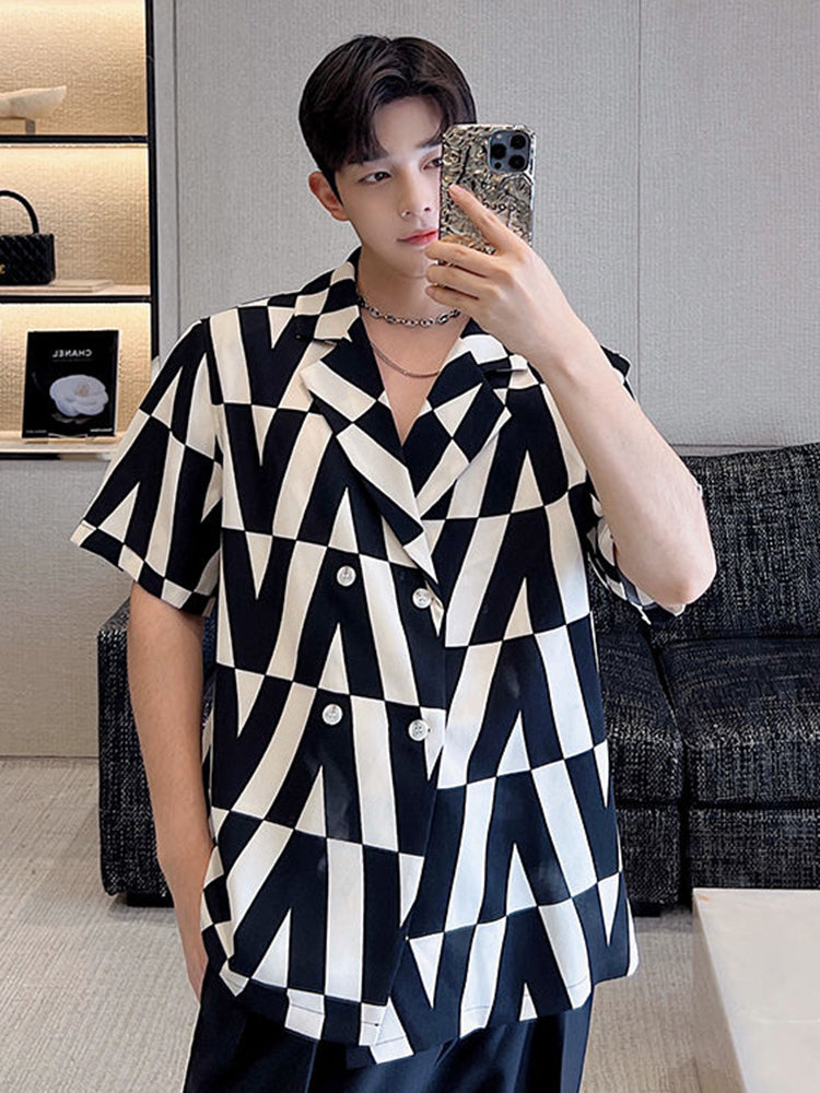 Geometric Print Double Breast Shirt