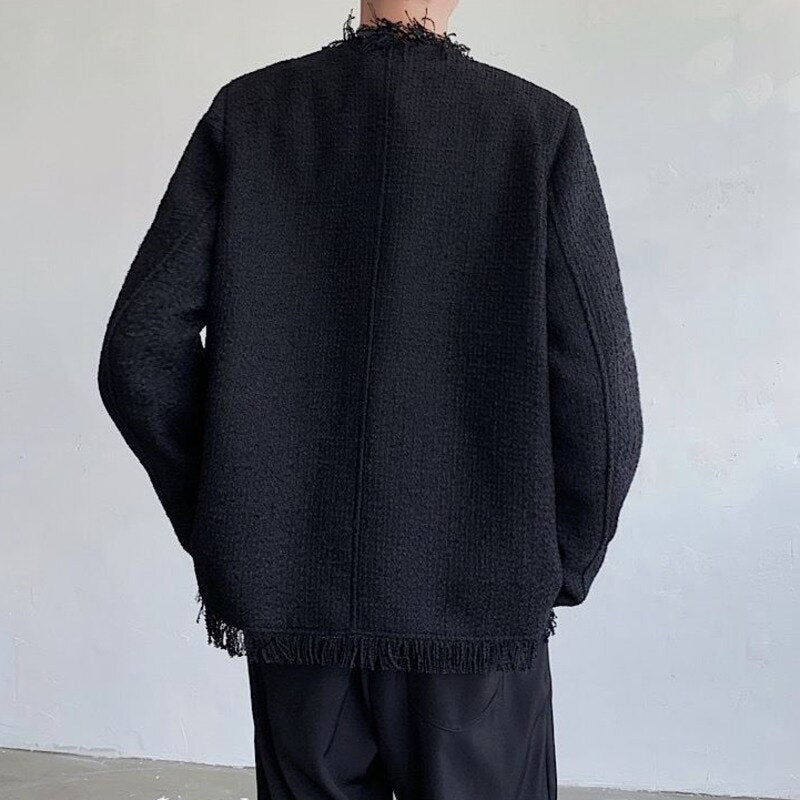 Solid Black Color Tassels Jacket