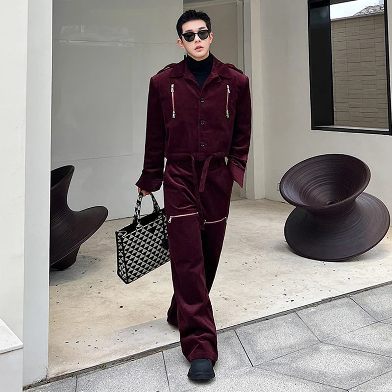 Solid with Zipper Decoration Pants Set