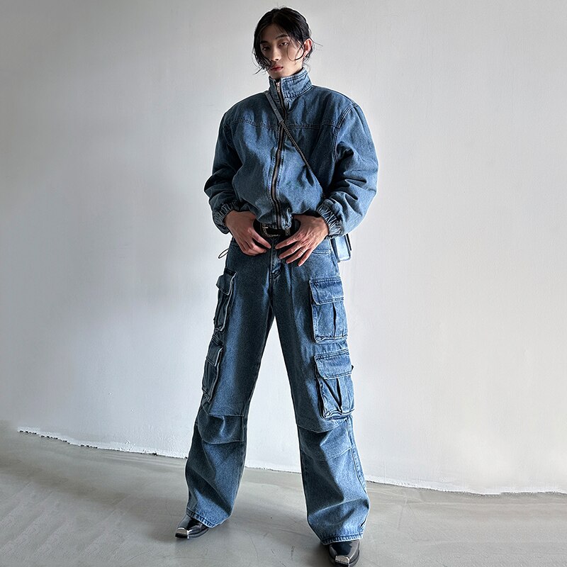Denim Solid Loose Pants Set