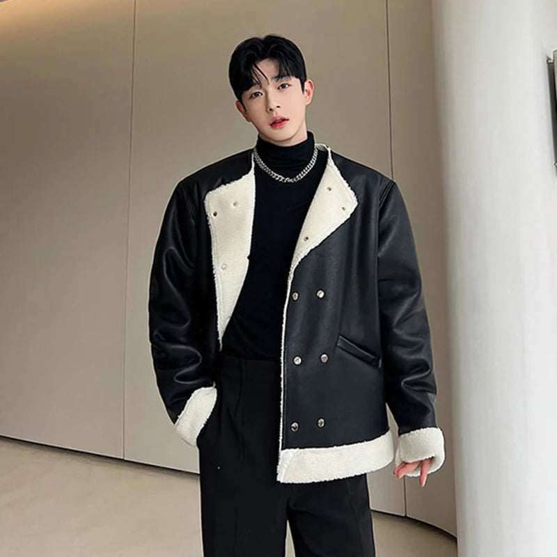 Black PU Leather with Plush Jacket