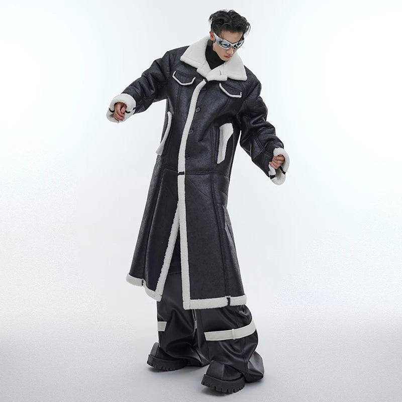 Solid Wool Fur Long Coat