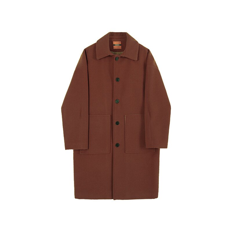 Solid Big Pocket Loose Woolen Coat