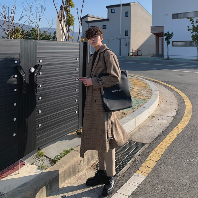 Gabardina a cuadros con cinturón brownie