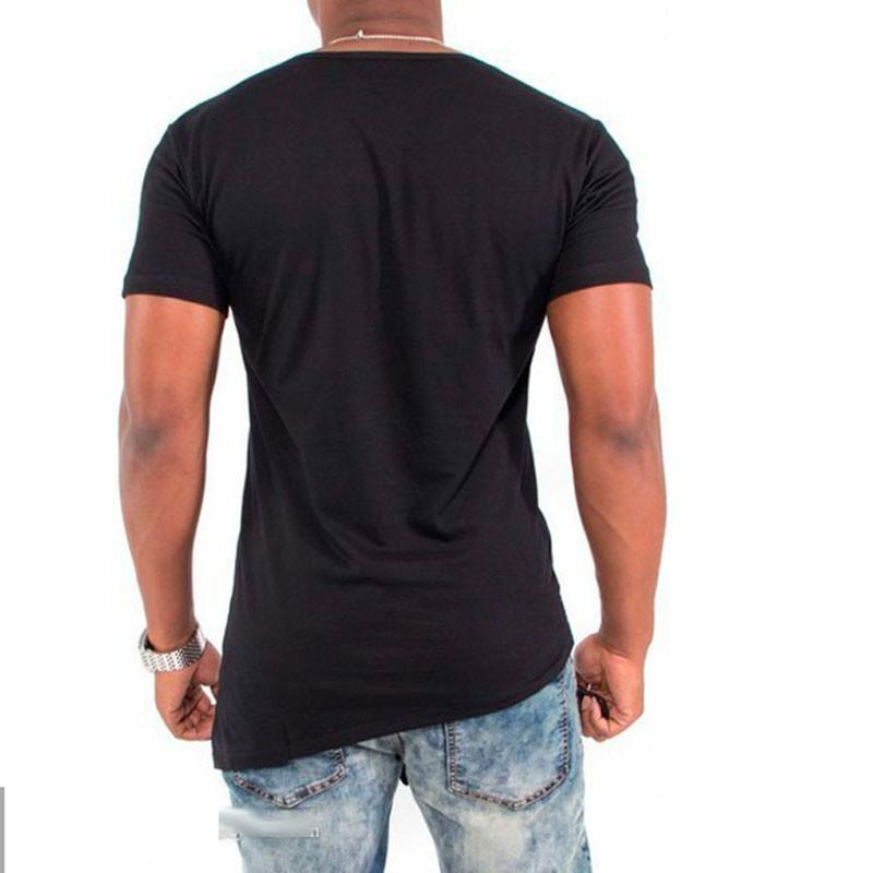 Asymmetric Cut Hem Men Buttoned Neckline T-Shirt