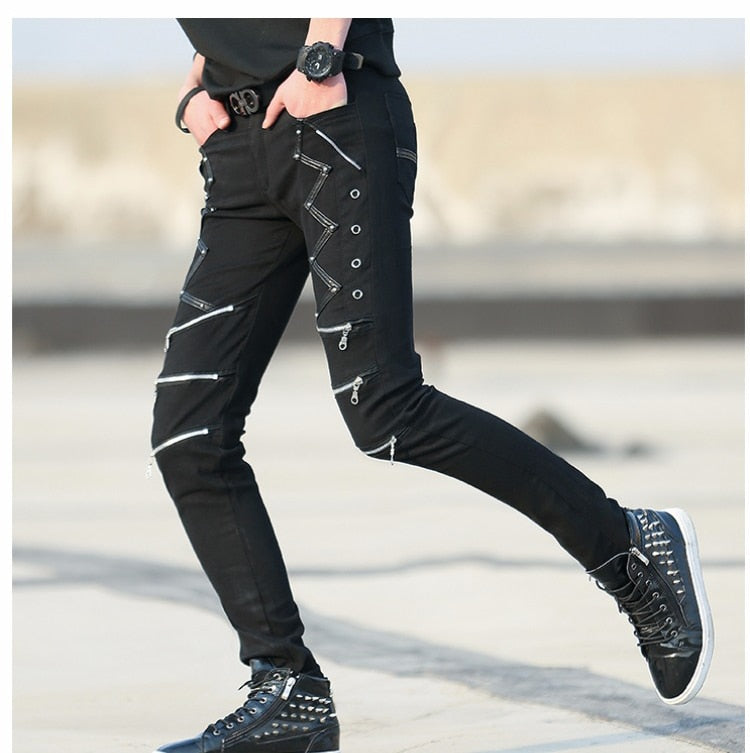 Slim Fit Zipper Decorated Black Leather Pants