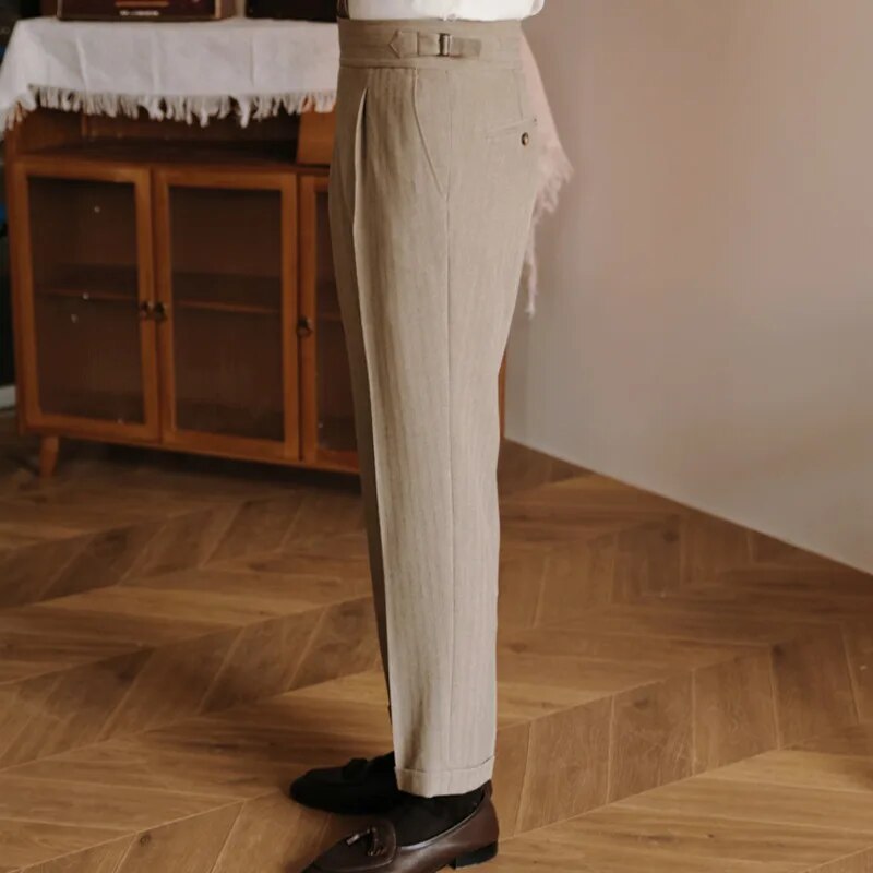 Solid Polyester High Waist Straight Trousers