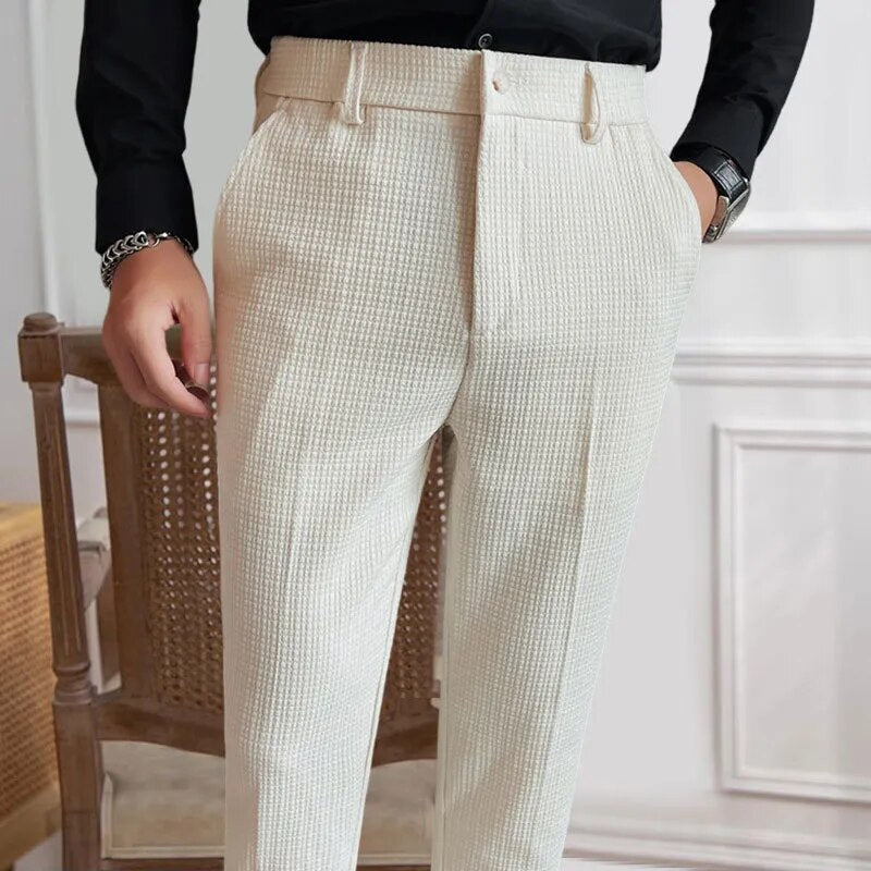 High Waist Solid Color Straight Ankle Trousers