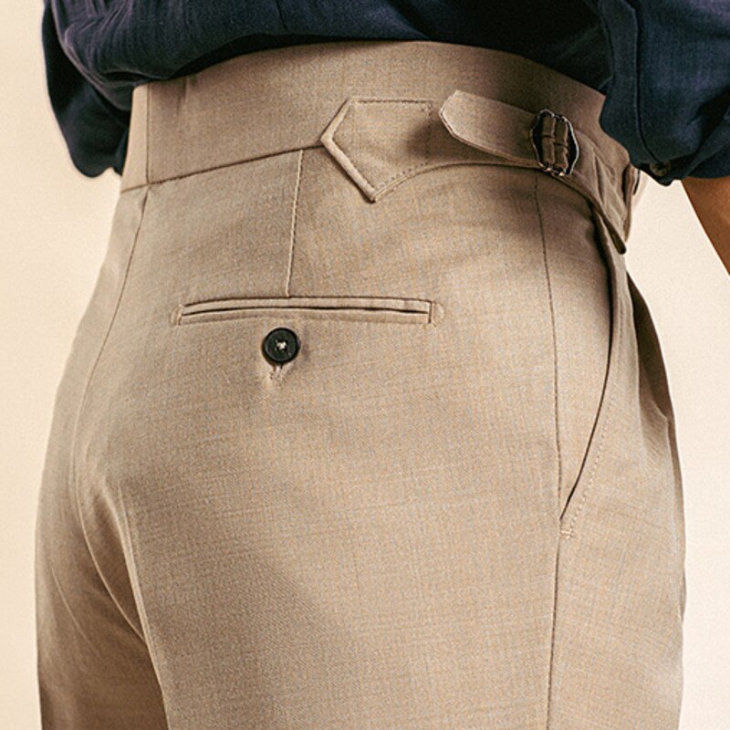 Khaki Color High Waist Polyester Trousers
