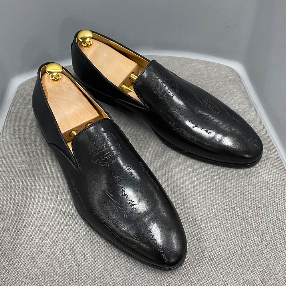 Italian Hand Painted Letter Leather Loafer Shoes