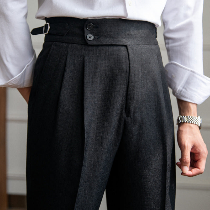 Solid Cotton Mid Waist Trousers